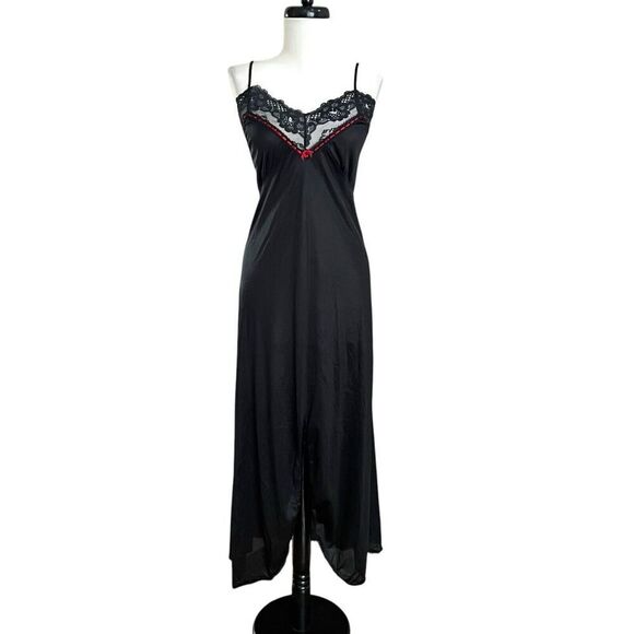 Vintage VELROSE Long Slip Gown Babydoll Maxi Dress S Lace Whimsigoth Grunge Y2K - Picture 2 of 13